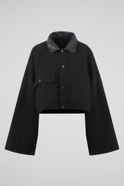 Black Cropped Contrast Collar Jacket