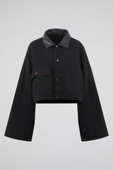 Black Cropped Contrast Collar Jacket