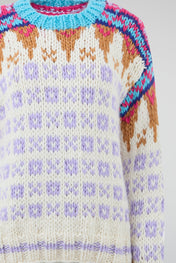 Hand-Knit Patterned Crew Sweater