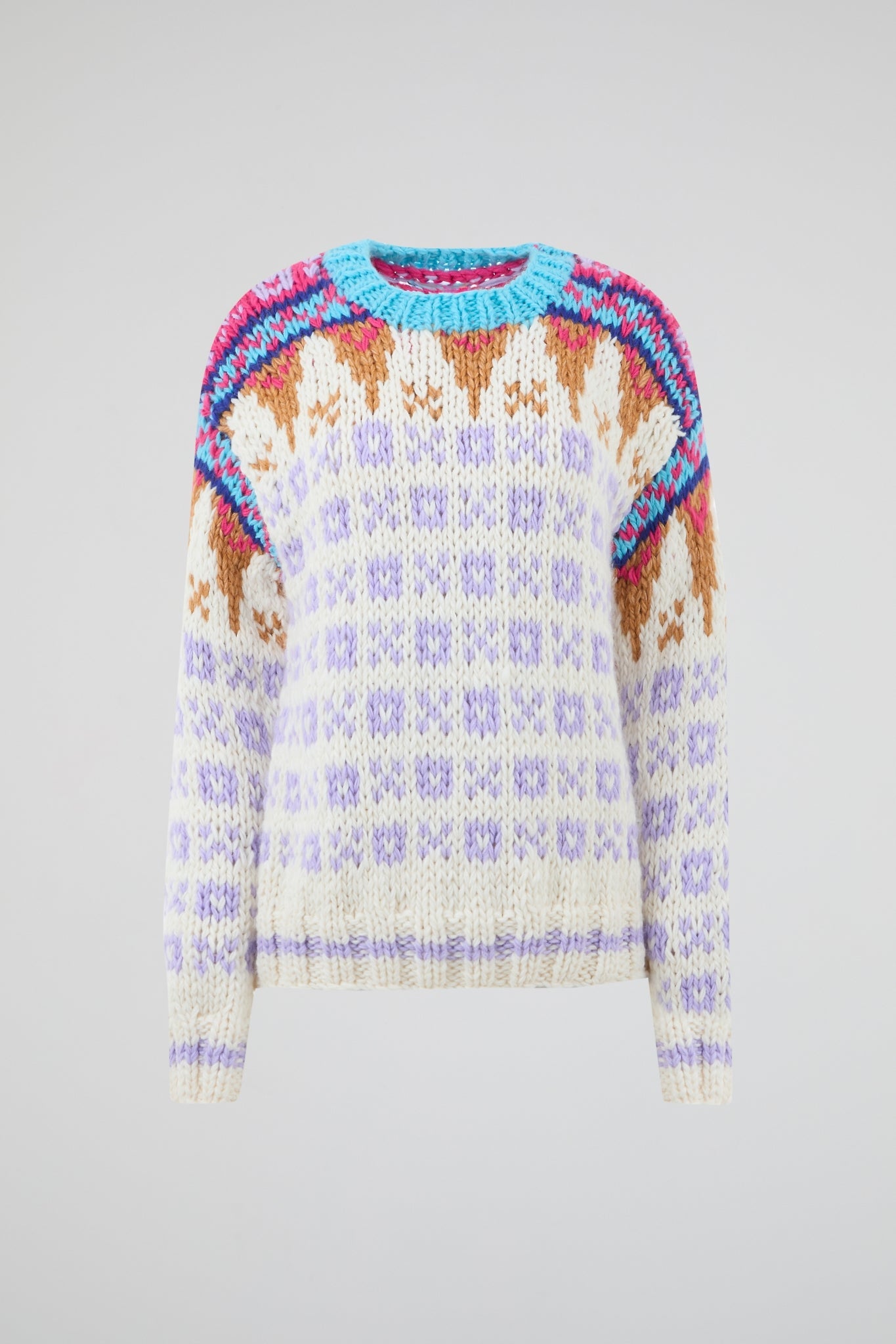 Hand-Knit Patterned Crew Sweater