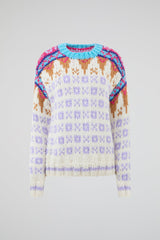 Hand-Knit Patterned Crew Sweater