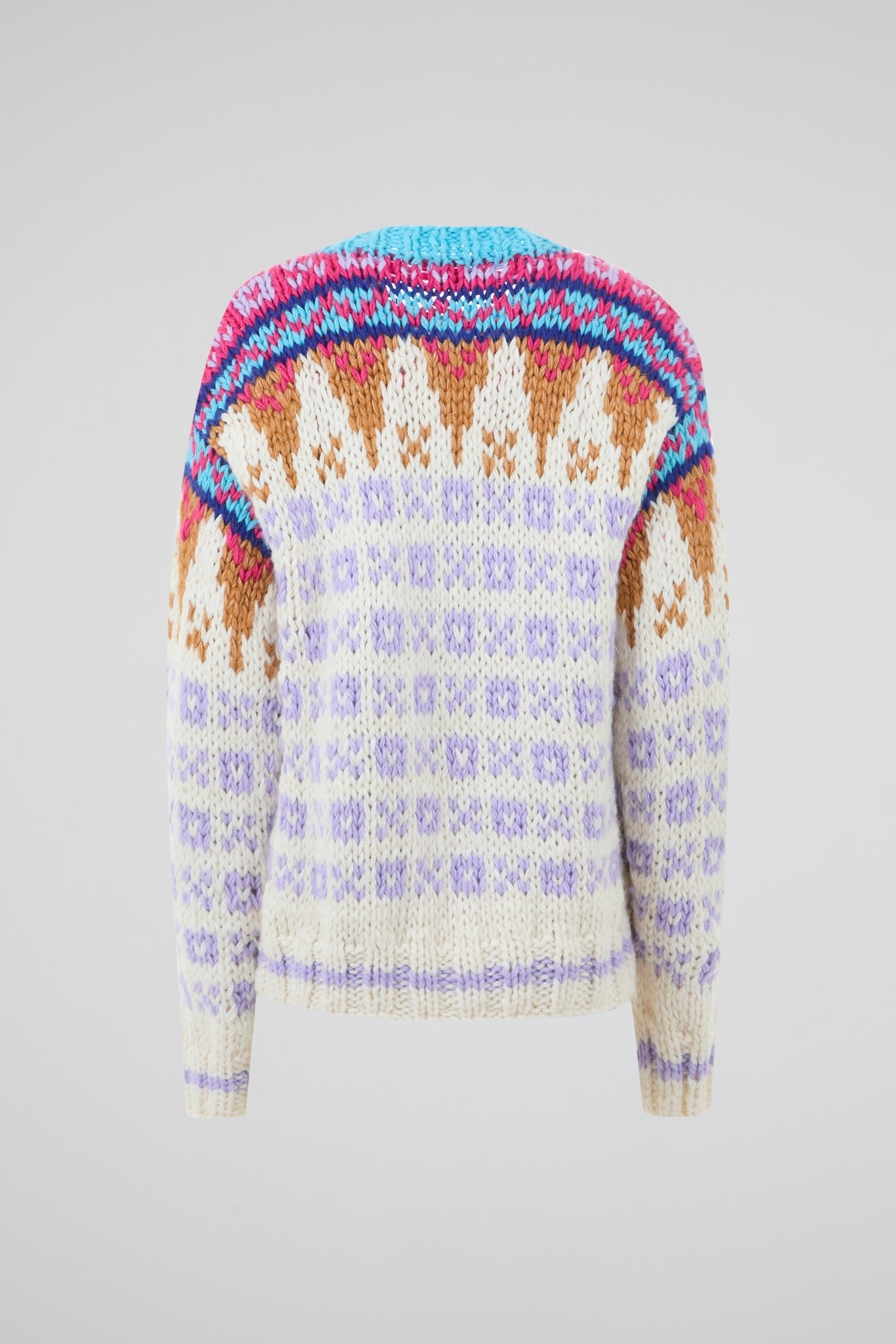 Hand-Knit Patterned Crew Sweater