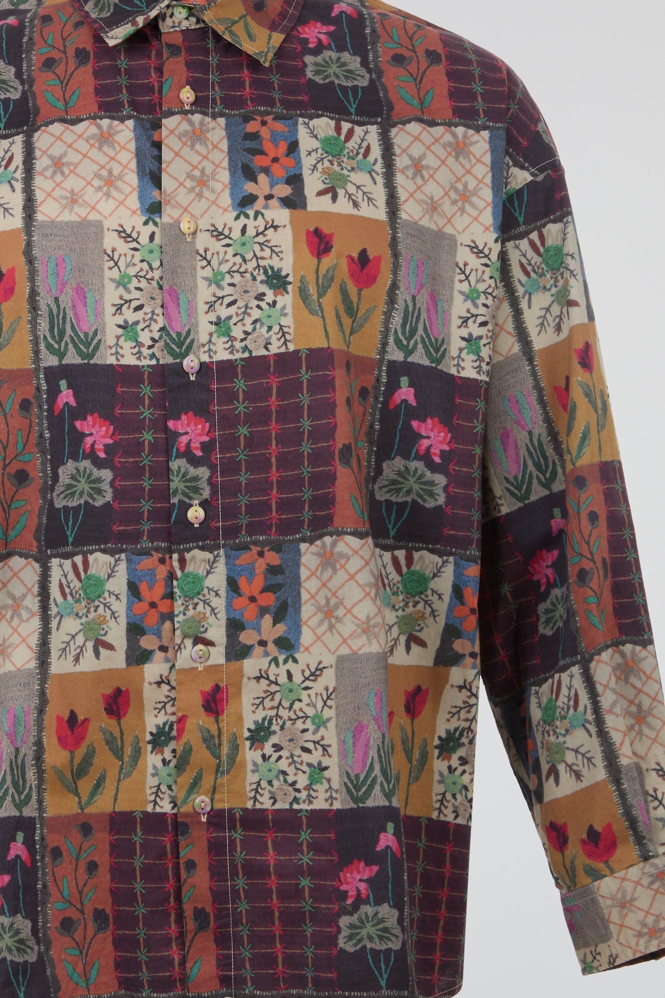 Patchwork Botanical Button-Up Shirt
