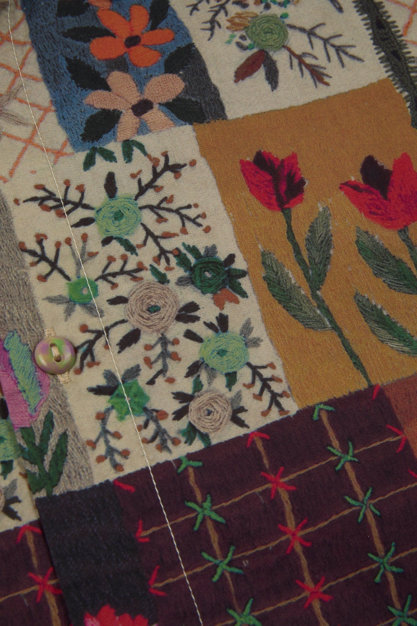 Patchwork Botanical Button-Up Shirt