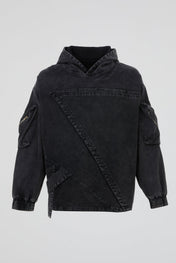 Asymmetric Panel Denim Hooded Jacket