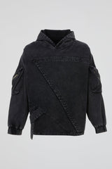 Asymmetric Panel Denim Hooded Jacket