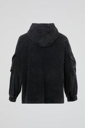 Asymmetric Panel Denim Hooded Jacket