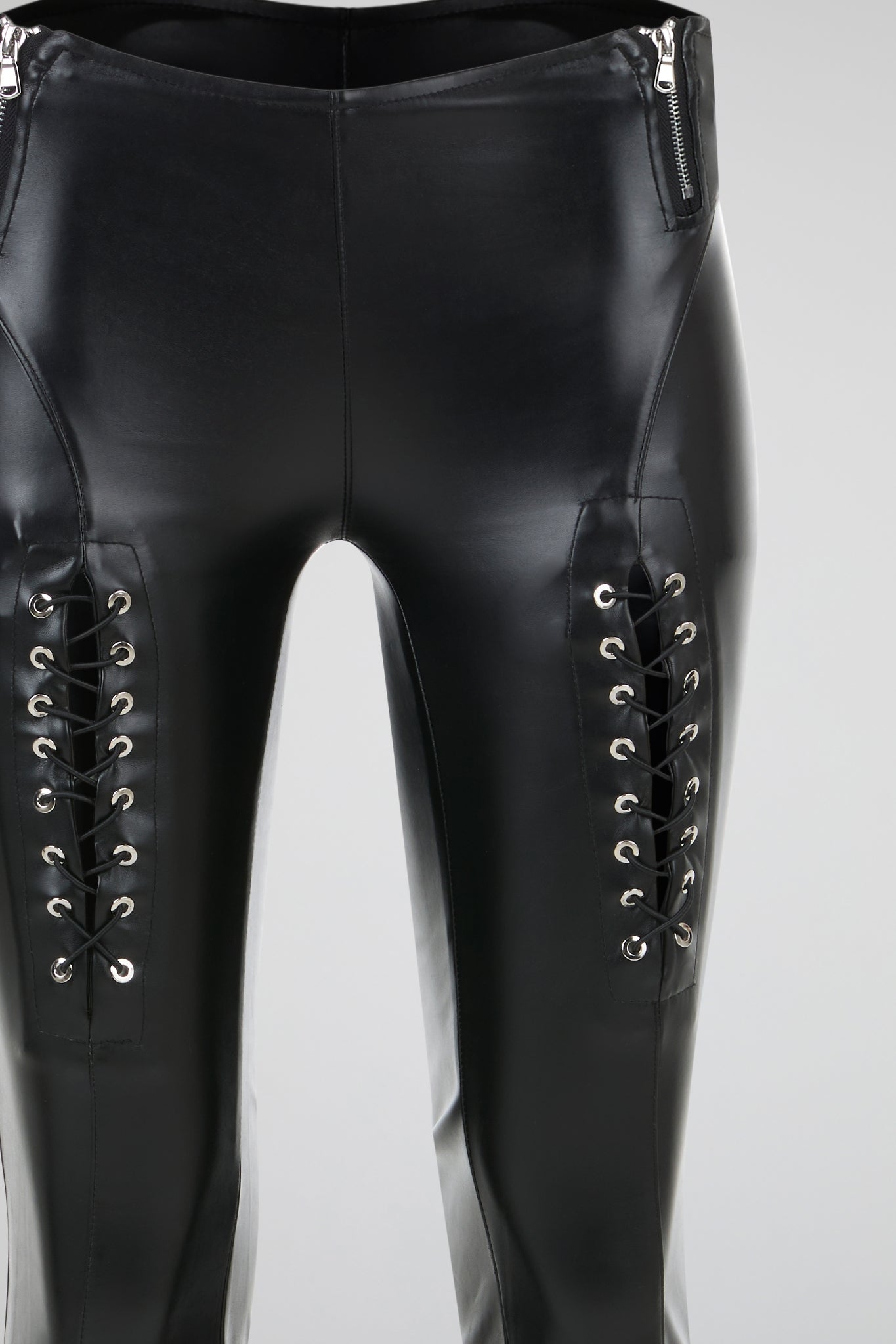 Lace-Up Faux Leather Flare Pants