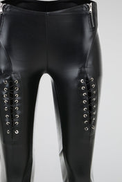 Lace-Up Faux Leather Flare Pants