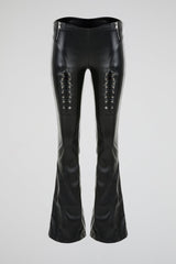 Lace-Up Faux Leather Flare Pants