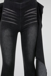 Black Draped Flare Denim Trousers