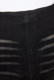 Black Draped Flare Denim Trousers