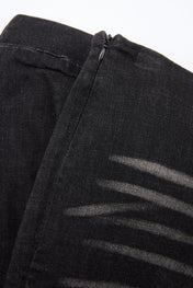 Black Draped Flare Denim Trousers