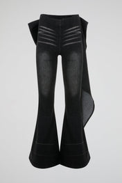 Black Draped Flare Denim Trousers