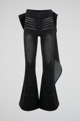 Black Draped Flare Denim Trousers