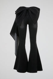 Black Draped Flare Denim Trousers