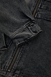Distressed Black Double-Zip Denim Jacket