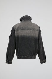Distressed Black Double-Zip Denim Jacket