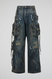 Multi-Pocket Denim Cargo Trousers