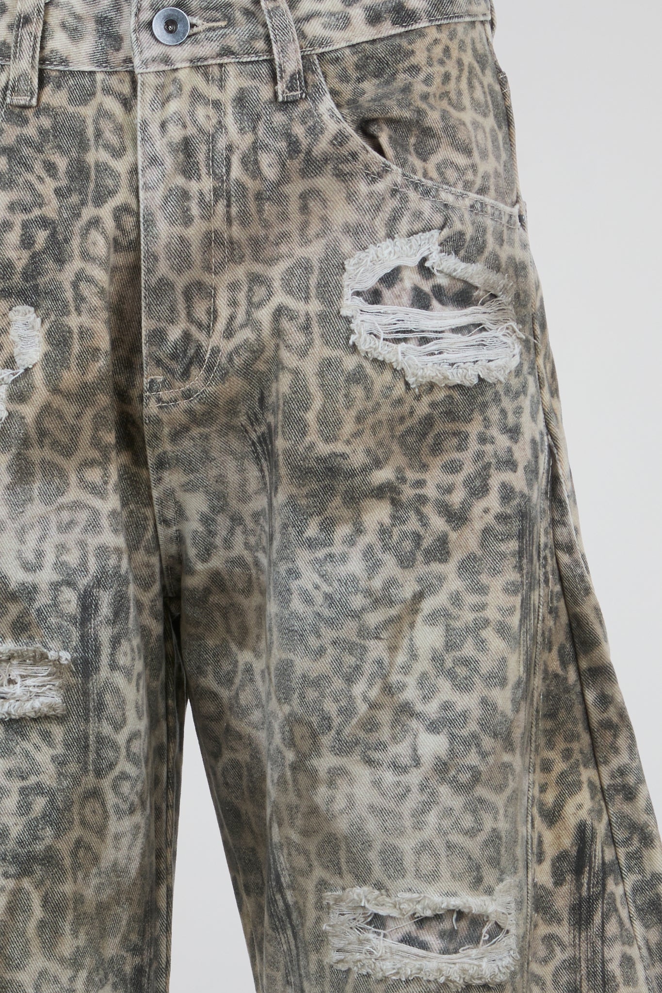 Leopard Distressed Wide-Leg Denim Trousers