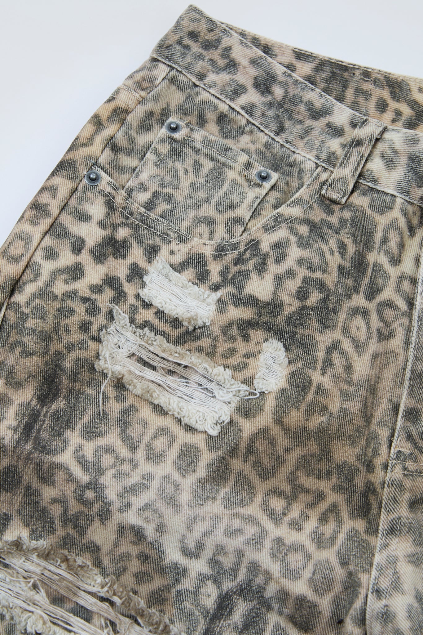 Leopard Distressed Wide-Leg Denim Trousers