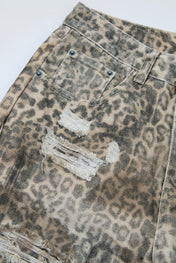 Leopard Distressed Wide-Leg Denim Trousers
