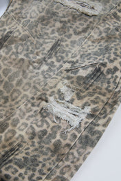 Leopard Distressed Wide-Leg Denim Trousers