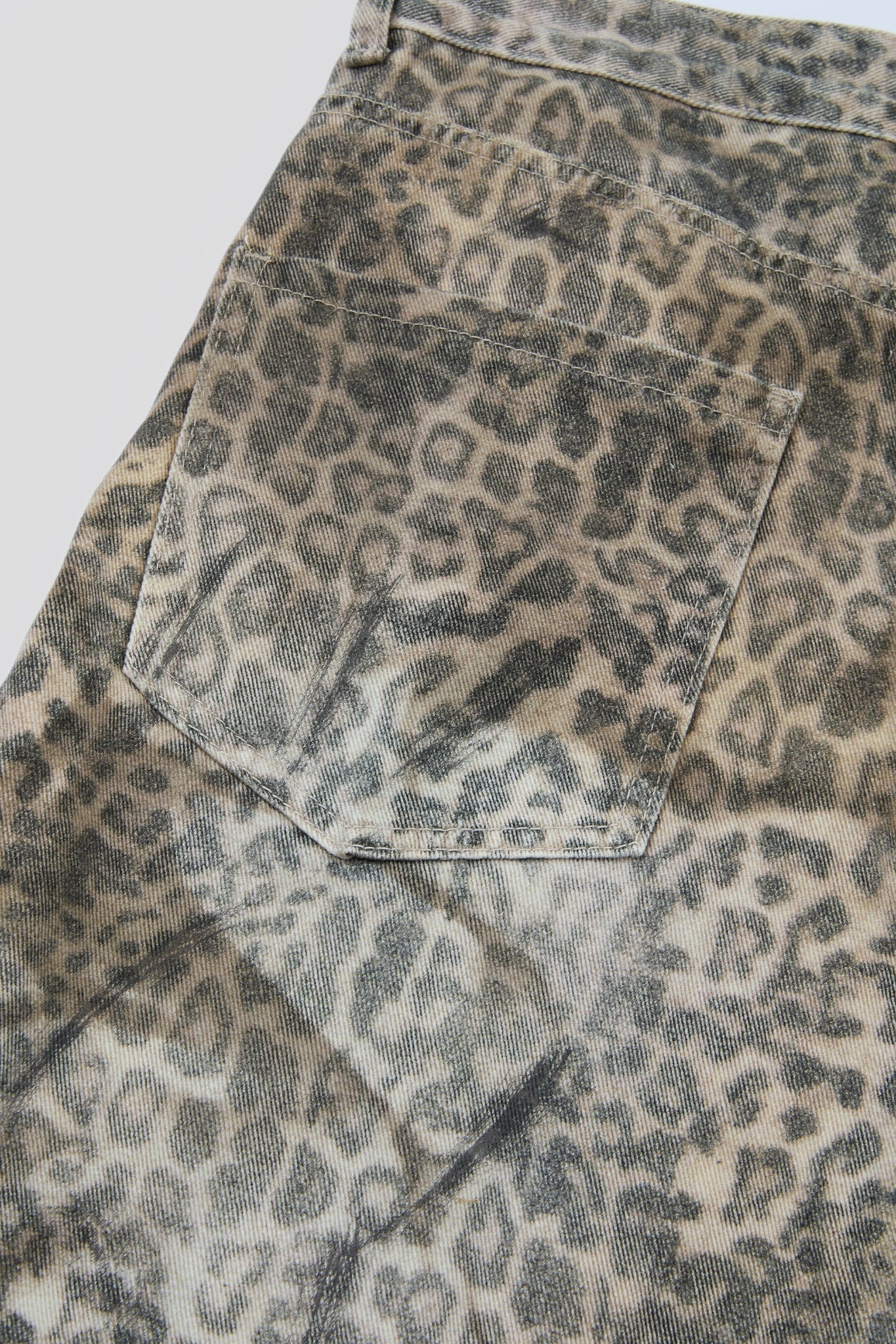 Leopard Distressed Wide-Leg Denim Trousers