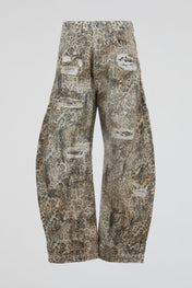 Leopard Distressed Wide-Leg Denim Trousers