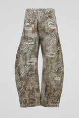 Leopard Distressed Wide-Leg Denim Trousers