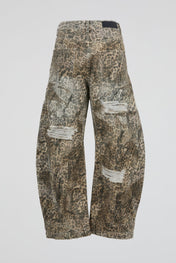 Leopard Distressed Wide-Leg Denim Trousers