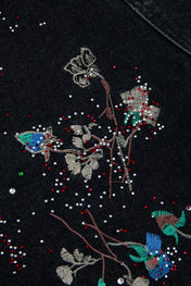 Black Botanical Embroidered Denim Trousers