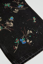 Black Botanical Embroidered Denim Trousers