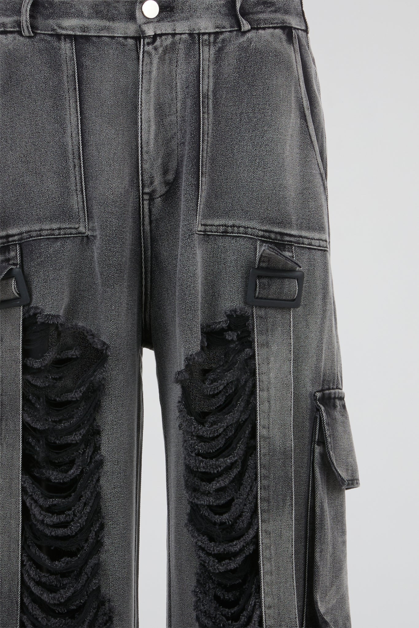 Charcoal Distressed Strap Denim Trousers