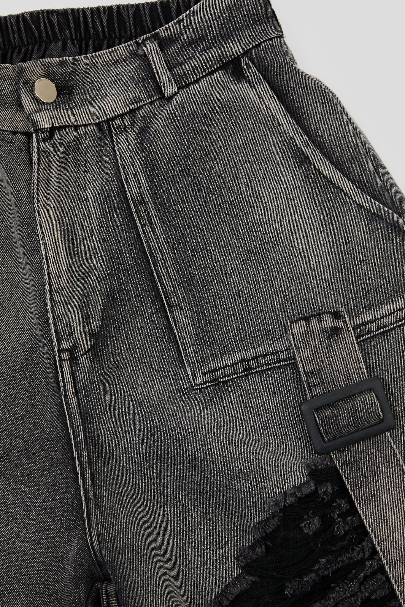 Charcoal Distressed Strap Denim Trousers