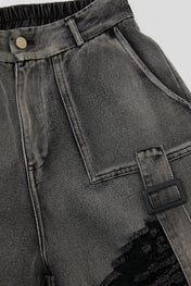 Charcoal Distressed Strap Denim Trousers