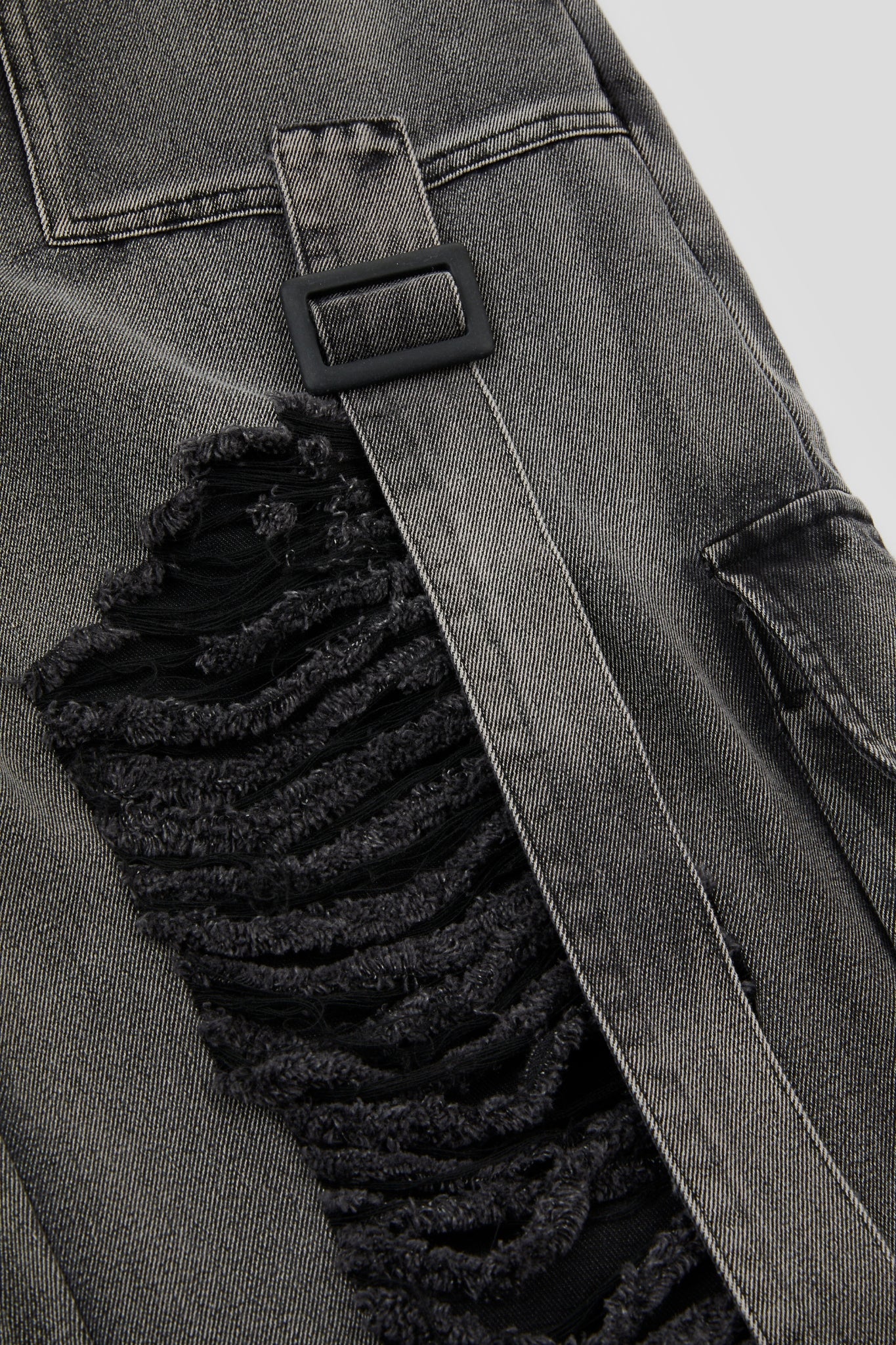 Charcoal Distressed Strap Denim Trousers