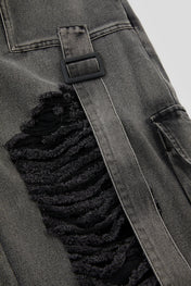 Charcoal Distressed Strap Denim Trousers