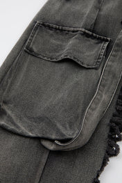 Charcoal Distressed Strap Denim Trousers