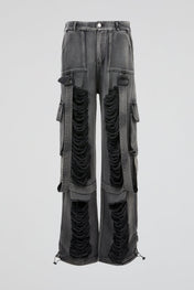 Charcoal Distressed Strap Denim Trousers