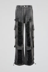 Charcoal Distressed Strap Denim Trousers
