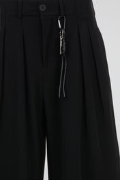 Black Utility Pleat Wide Trousers