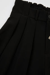 Black Utility Pleat Wide Trousers