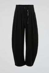 Black Utility Pleat Wide Trousers