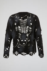 Black Distressed Chain Knit Sweater