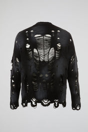 Black Distressed Chain Knit Sweater