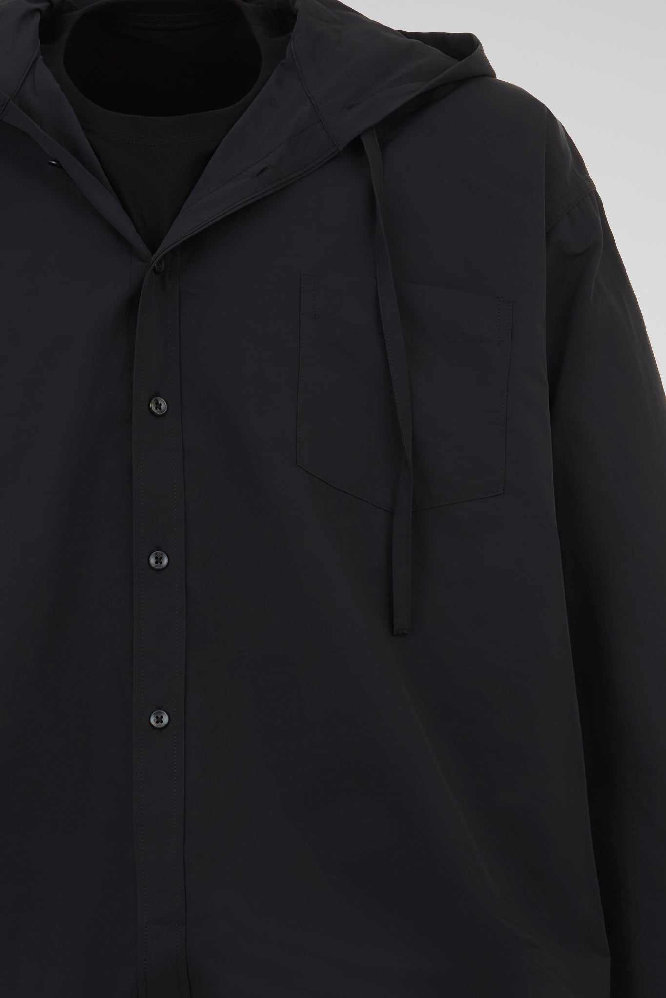Black Hooded Button Shirt