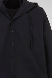 Black Hooded Button Shirt