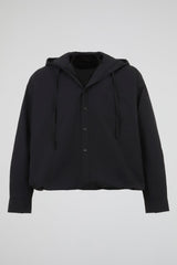 Black Hooded Button Shirt
