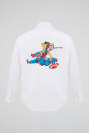 White Comic Graphic Button Shirt